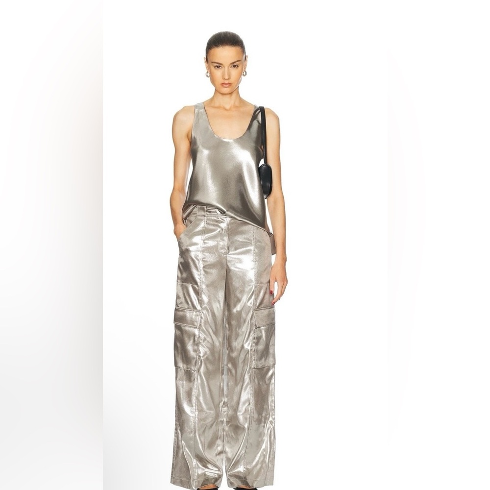 SIMKHAI's Kamari U-Neck liquid like Metallic Silver Top